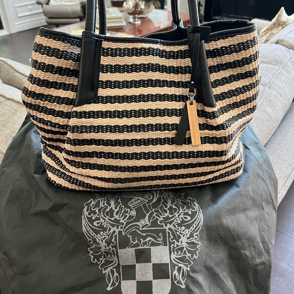 Vince Camuto Elegant Black and Tan Striped Tote Bag, natural straw - Picture 15 of 16